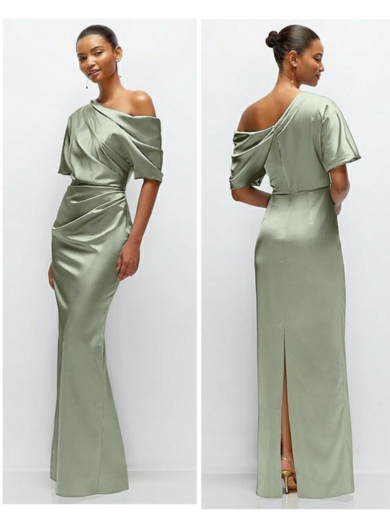 Dessy Collection Dresses & Skirts - Elegant One-Shoulder Sage Satin Evening Dress